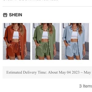 3 SHEIN LUNE Drop High Low Hem Blouse & matching Shorts